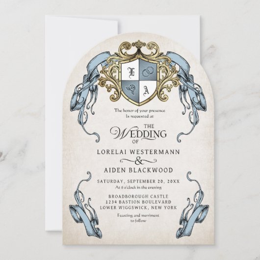 Invitation Medieval Fantasy Monogram Crest Wedding (Devant)