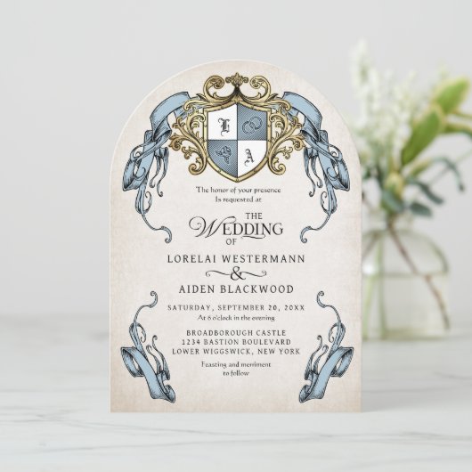 Invitation Medieval Fantasy Monogram Crest Wedding (Debout devant)