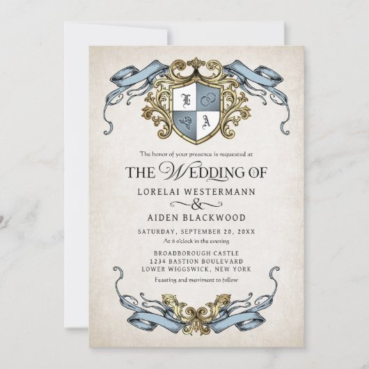 Invitation Medieval Fantasy Monogram Crest Wedding (Devant)