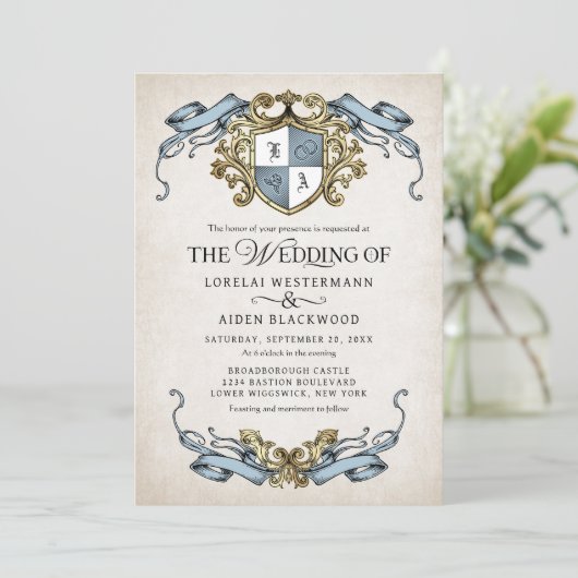 Invitation Medieval Fantasy Monogram Crest Wedding (Debout devant)