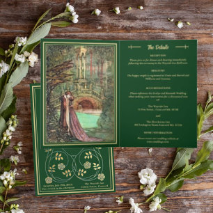 Invitation Médiéval Gold Floral Coeurs et Mariage d'épée