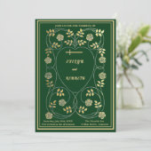 Invitation Médiéval Gold Floral Coeurs et Mariage d'épée (Debout devant)