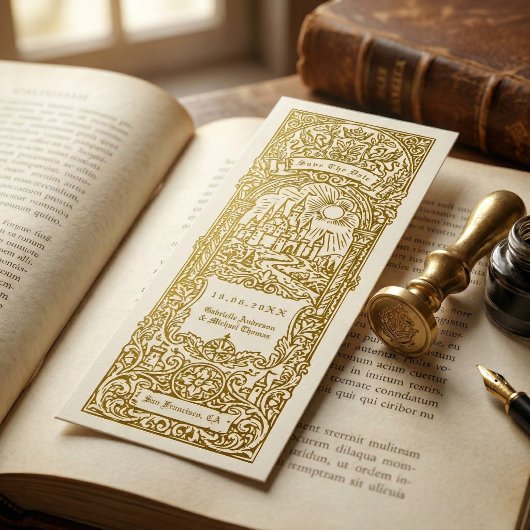 Invitation Medieval Gold Wedding Bookmark Save The Date