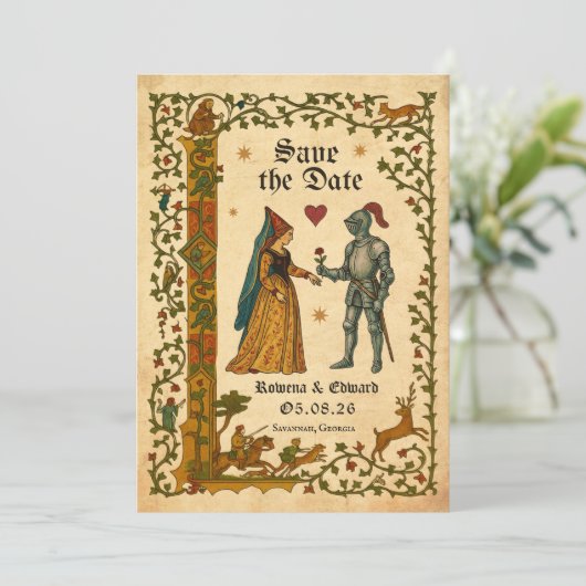 Invitation Medieval Manuscript Save the date (Debout devant)