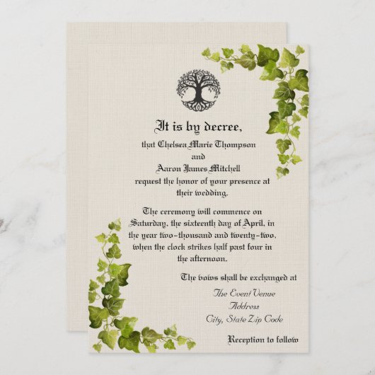 Invitation Médiévale Arbre de Vie (Devant / Derrière)