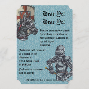 Invitation médiévale d'anniversaire de chevalier