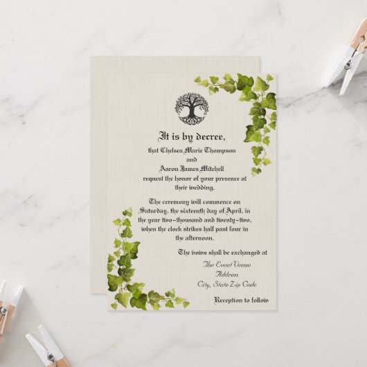 Invitation médiévale de l'Arbre de Vie (Devant/Arrière en situation)