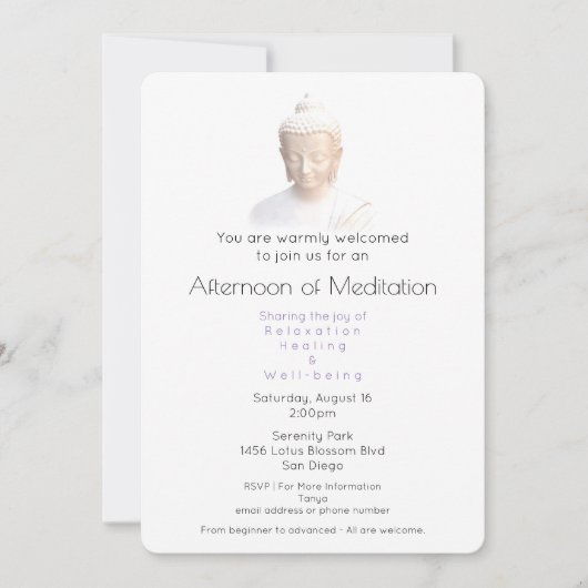 Invitation Méditation Se Réunir Bouddha Sérénissime En Blanc (Devant)