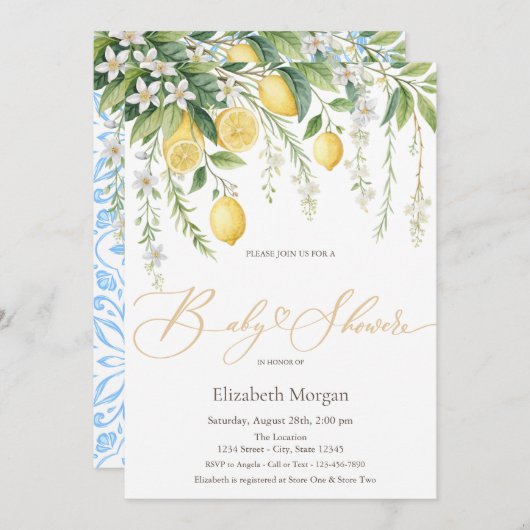 Invitation Mediterranean Blooming Lemons Baby Shower (Devant / Derrière)