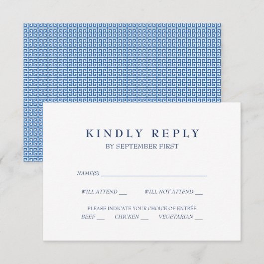 Invitation Mediterranean Blue Clé Grecque Mariage RSVP Italiq (Devant / Derrière)