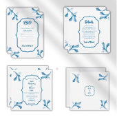 Invitation Mediterranean Blue Floral Tile Monogram