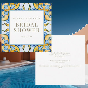 Invitation Mediterranean Blue Square Bridal Shower
