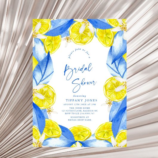 Invitation Mediterranean Blue Yellow Lemons Bridal Shower