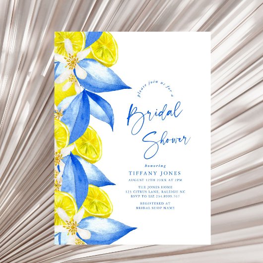 Invitation Mediterranean Blue Yellow Lemons Bridal Shower