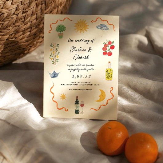 Invitation Mediterranean Boho Illustrated Wedding