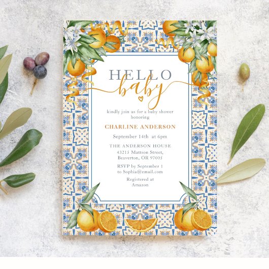 Invitation Mediterranean Citrus Baby Shower 