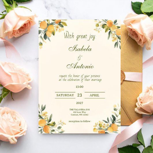 Invitation Mediterranean Citrus Botanical Wedding