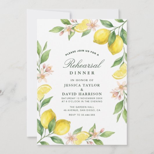 Invitation Mediterranean Citrus Wreath Rehearsal Dinner (Devant)