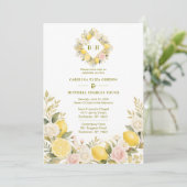 Invitation Mediterranean Flowers and Lemons Wedding Photo (Debout devant)