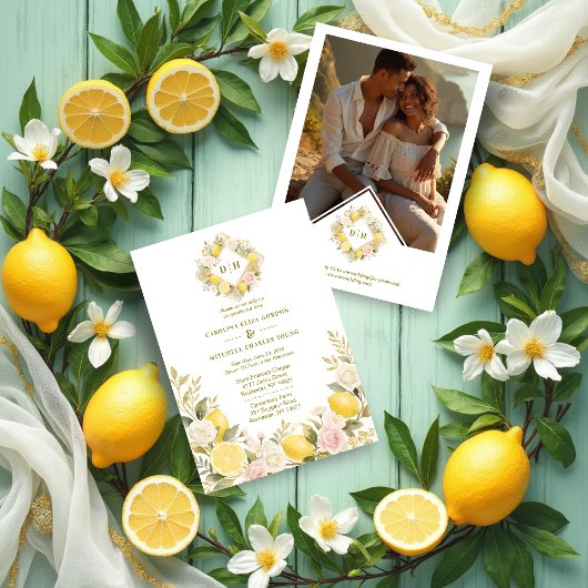 Invitation Mediterranean Flowers and Lemons Wedding Photo