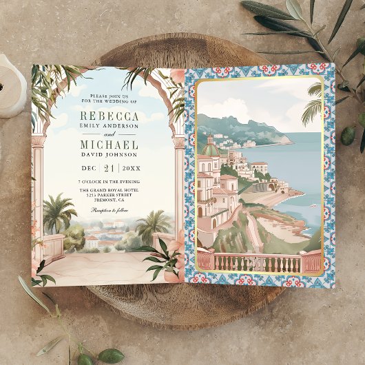 Invitation Mediterranean Italian Amalfi Coast QR Code Wedding
