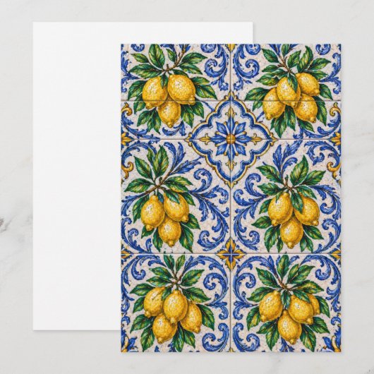 Invitation Mediterranean Lemon Azulejo Tile (Devant / Derrière)