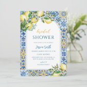 Invitation Mediterranean Lemon Carrelage Bleu Mariage (Debout devant)