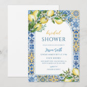 Invitation Mediterranean Lemon Carrelage Bleu Mariage (Devant / Derrière)