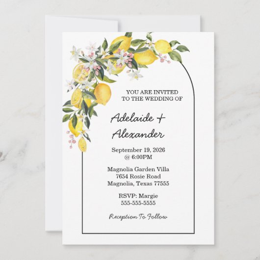Invitation Mediterranean Lemon Citrus Wedding Collection (Devant)