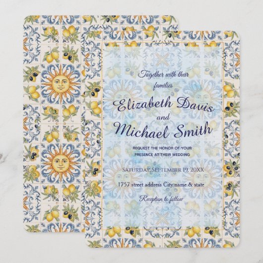 Invitation Mediterranean Lemon Tile Italian Coastal Design (Devant / Derrière)