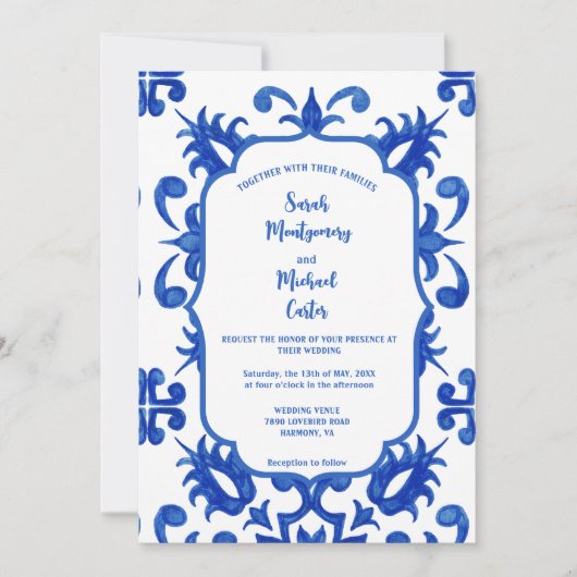Invitation Mediterranean Portuguese Blue Tile Custom (Devant)