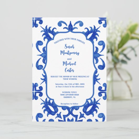 Invitation Mediterranean Portuguese Blue Tile Custom (Debout devant)