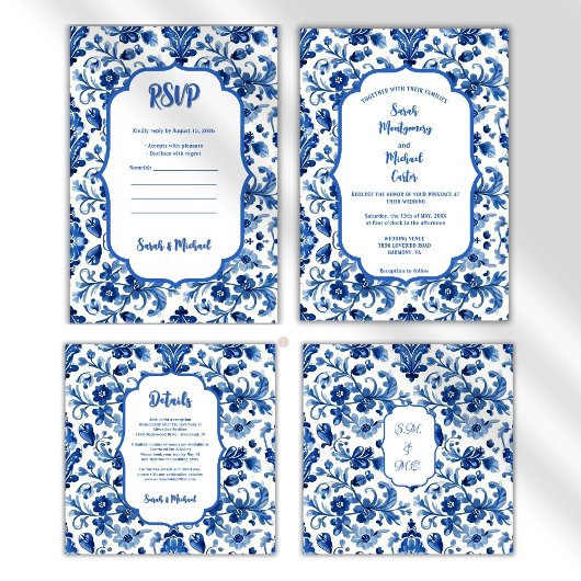 Invitation Mediterranean Portuguese Blue Tile Custom