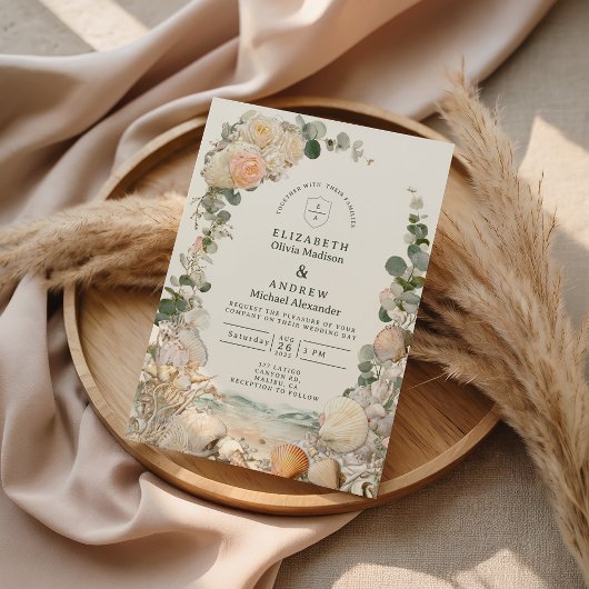 Invitation Mediterranean Seashell Botanical Wedding