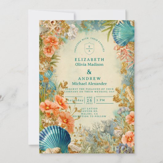 Invitation Mediterranean Seashell Elegance Wedding (Devant)