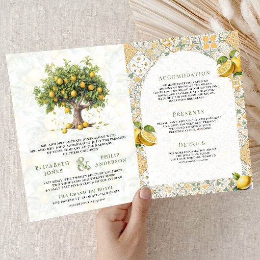 Invitation Mediterranean Tile Lemon Tree All in One Wedding