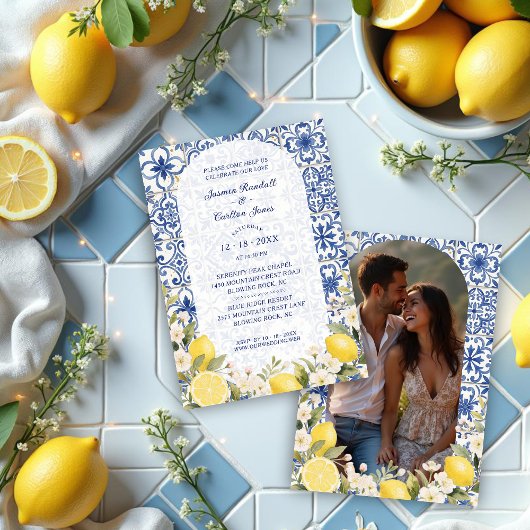 Invitation Mediterranean Tiles and Lemon Garland Wedding