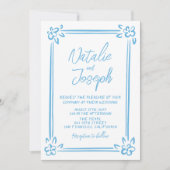 Invitation Méditerranée Bleu dessiné Italie QR Code Mariage (Devant)