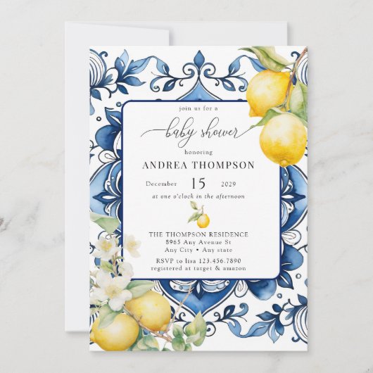 Invitation Méditerranée | Citrus citron | Baby shower Invitat (Devant)