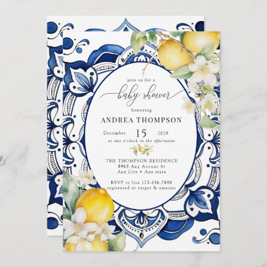 Invitation Méditerranée | Citrus citron | Baby shower Invitat (Devant / Derrière)