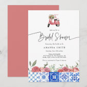 Invitation Méditerranée Italie Floral Fête des mariées rose (Devant / Derrière)