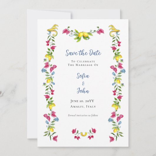 Invitation Méditerranée  Jardin Floral Save the Date (Devant)