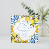 Invitation Méditerranée Majolica tuiles citrons fête d'annive (Debout devant)