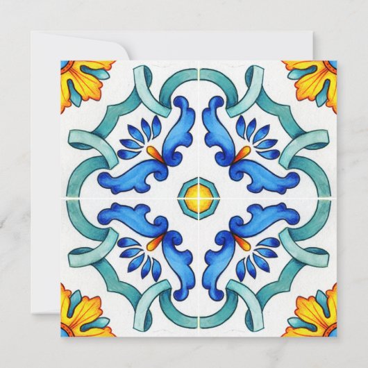 Invitation Méditerranée Majolica tuiles citrons fête d'annive (Dos)