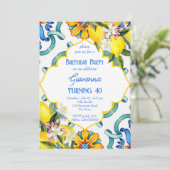 Invitation Méditerranée Majolica tuiles citrons fête d'annive (Debout devant)