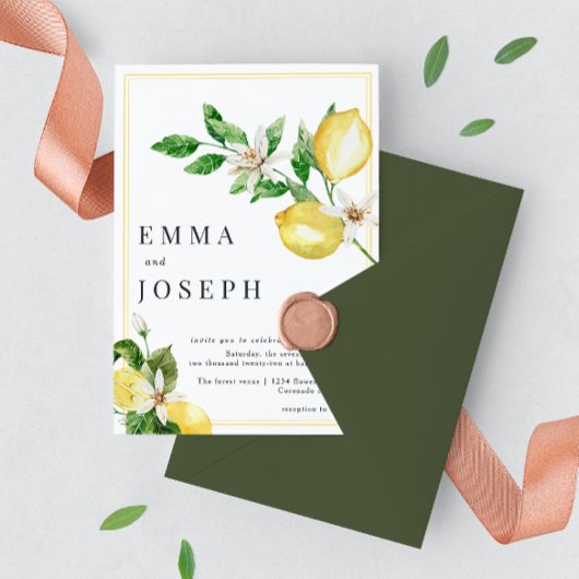 Invitation Méditerranéen été citron jaune clair Mariage