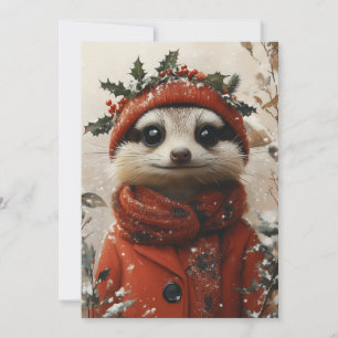 Invitation Meerkat Festif dans un Paysage Hivernal Enchanté