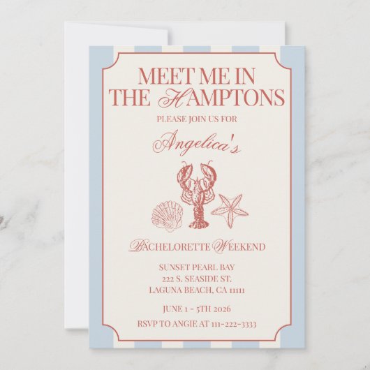 Invitation Meet Me In The Hamptons Bachelorette Itinerary and (Devant)