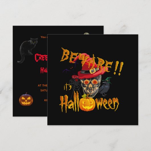 Invitation Méfiez-vous, c'est Halloween Soirée effrayante et (Devant / Derrière)