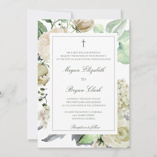 Invitation Megan catholique Mariage de la verdure (Devant)